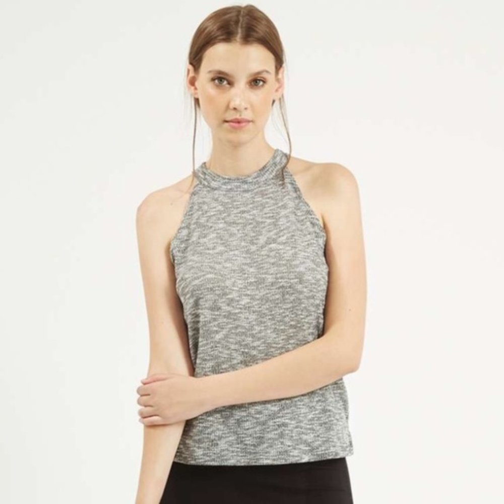 Topshop High Neck Ribbed Marl Tank